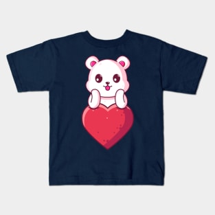 Cute Polar Bear with big love. Gift for valentine's day with cute animal character illustration. Kids T-Shirt